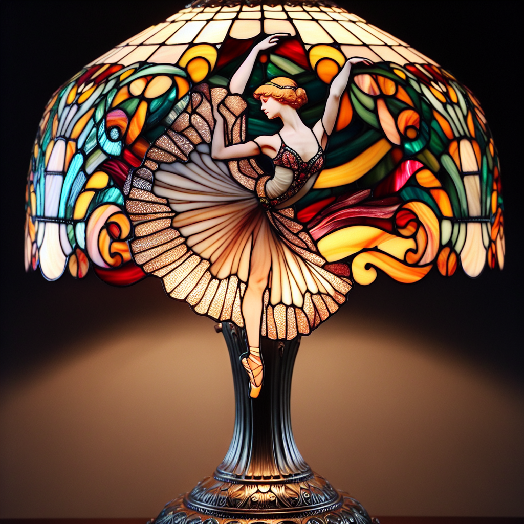 Lampes tiffany avec femme danseuse dessus